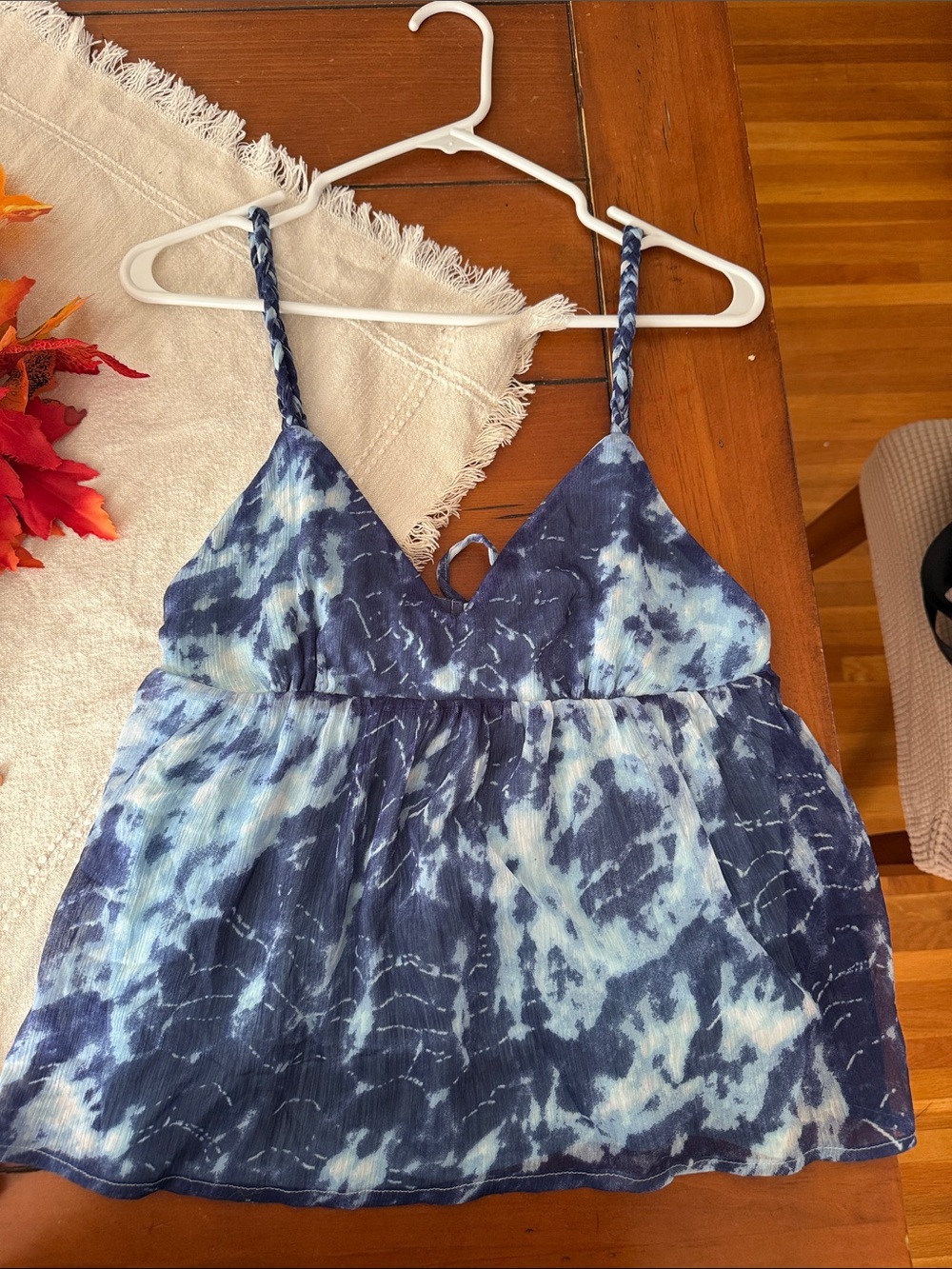 Women's Blue Tie-Dye Spaghetti Strap Tank Top